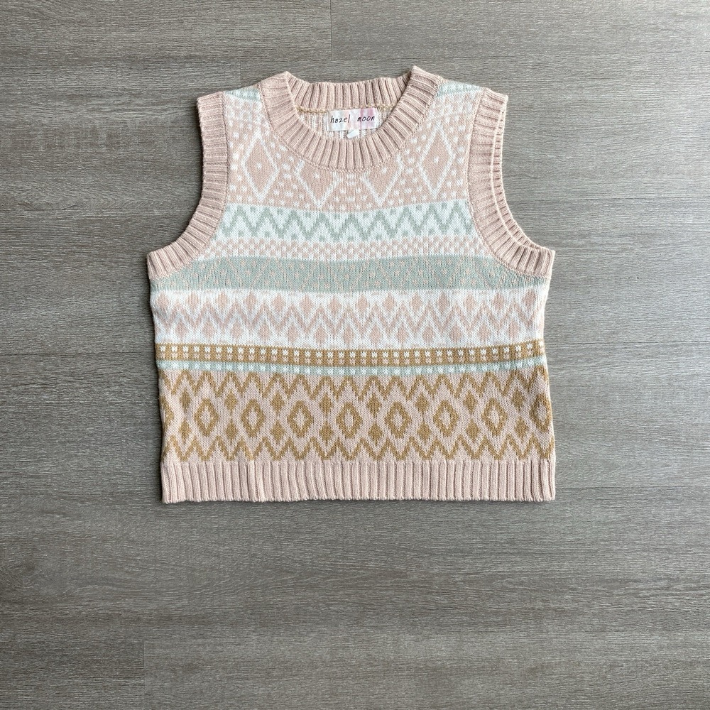 Hazel Moon Small Pink Preppy Sweater Vest Cozy Argyle Sleeveless Women's 1409